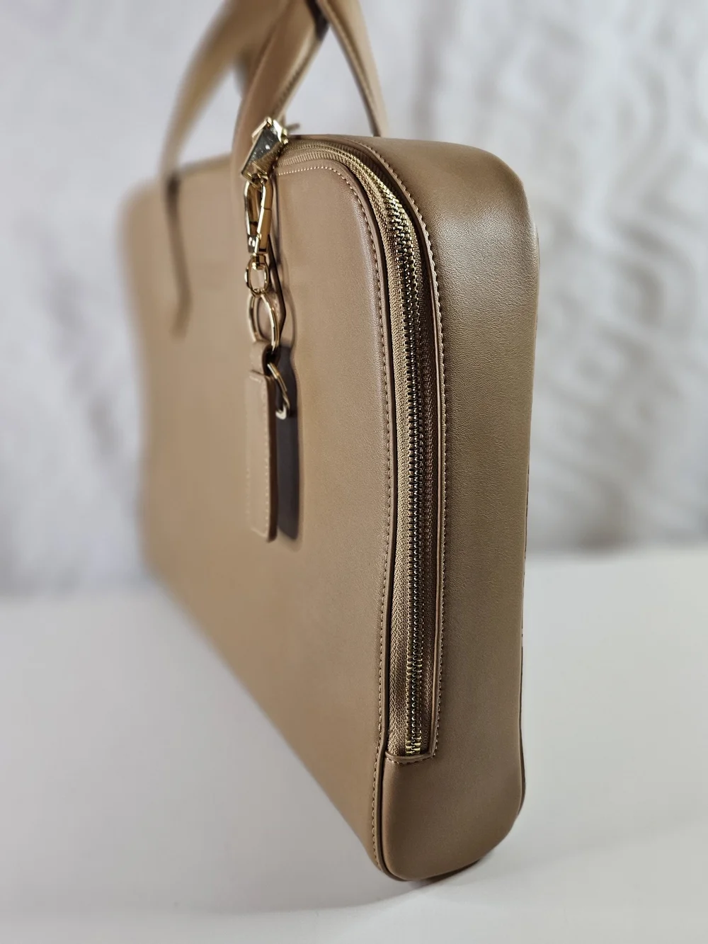 Tan Leather Top-Handle Briefcase
